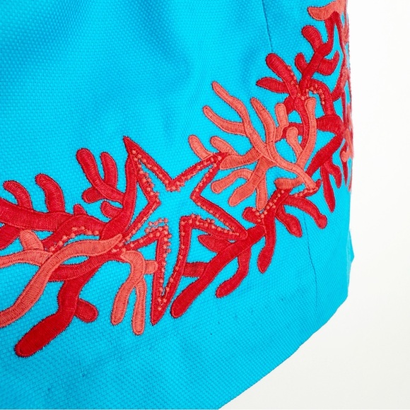 Lilly Pulitzer Turquoise Strapless Bowen Dress Laroc Panel Embroidery Size 8 - Picture 5 of 13